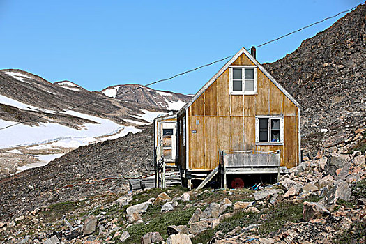 格陵兰,房子,靠近,冰封河流