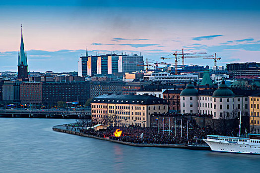 城市,一堆,篝火,斯德哥尔摩,瑞典