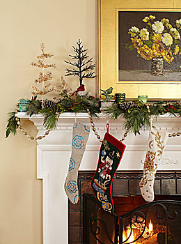 圣诞袜,悬挂,壁炉,壁炉架,新泽西,美国