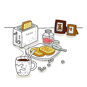面包,咖啡,烤面包机