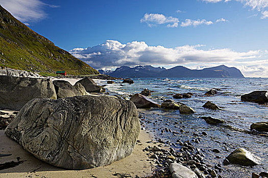 岩石,海滩,罗弗敦群岛