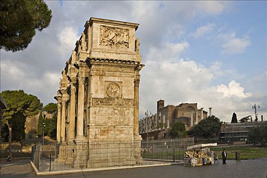 君士坦丁凯旋门,罗马,遗址,背景,意大利,欧洲