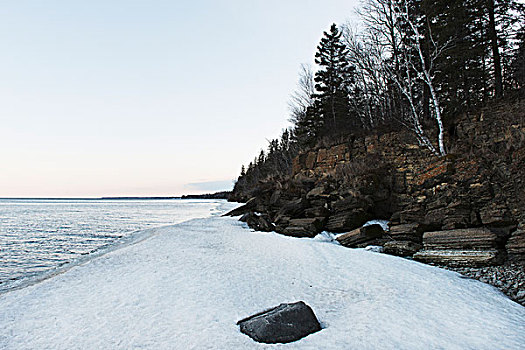 雪,海岸线,温尼伯湖,省立公园,曼尼托巴,加拿大