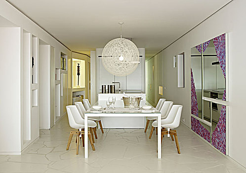 现代,白色,餐厅,伊比萨岛,公寓,西班牙
