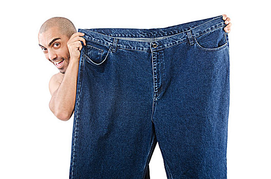 男人,节食,概念,巨大,牛仔裤