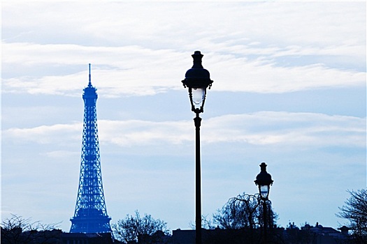 埃菲尔铁塔,巴黎,蓝色背景,日落