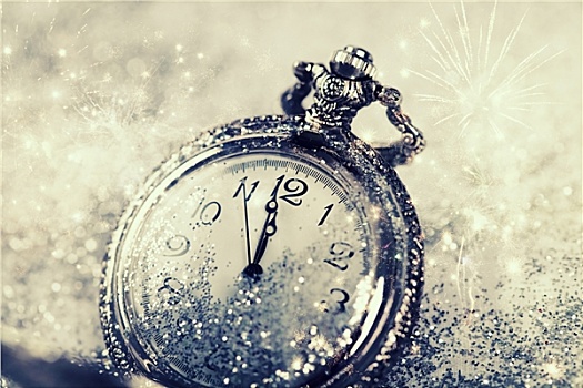 老,手表,指向,午夜,新年,概念