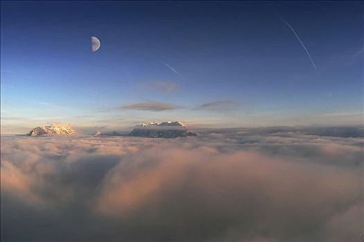 月亮,高处,薄雾,提洛尔,奥地利