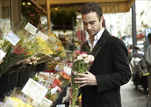 男人,花,市场,巴黎,法国
