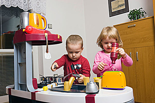 孩子,3岁,玩,玩具,厨房