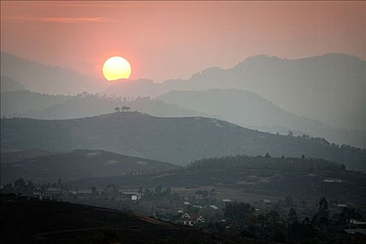 风景,老挝,日落