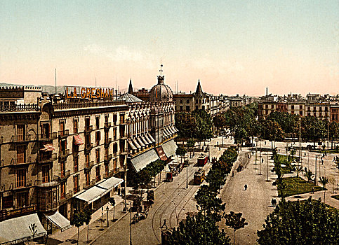全视图,加泰罗尼亚,巴塞罗那,早,20世纪