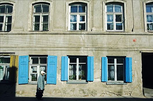 立陶宛,维尔纽斯,彩色,窗户,老城,建筑,局部,世界遗产