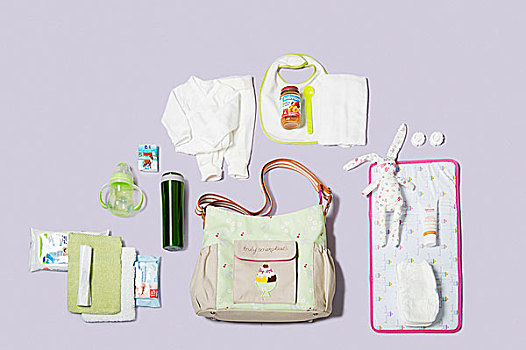 尿布,包,变化,垫,婴儿,商品,紫色背景