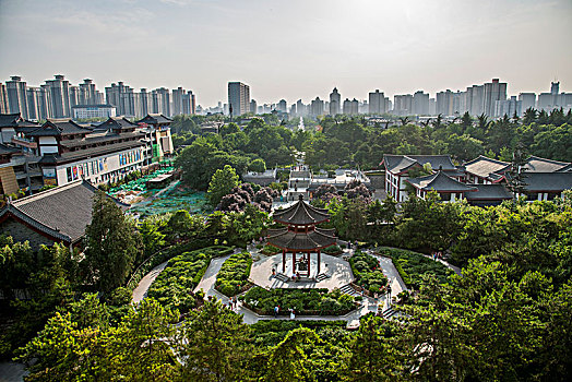 陕西省西安大雁塔,西安大慈恩寺佛塔,上看西安古城四方