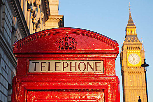 英格兰,伦敦,威斯敏斯特,红色,电话亭,大本钟