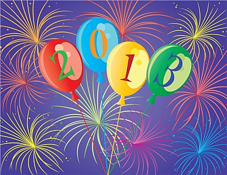 新年快乐,气球,插画