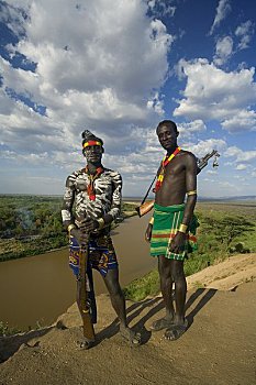 部落男人,奥莫河,奥莫低谷,埃塞俄比亚