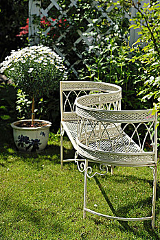 精美,白色,金属,花园,吻,座椅,草坪
