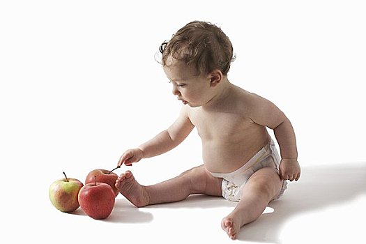 婴儿,玩,苹果
