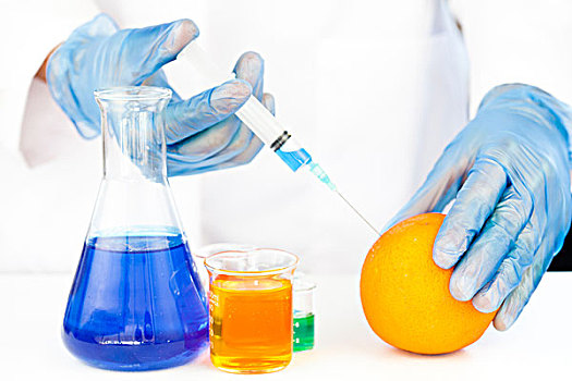 化学家,注射,产品,橙色,白色背景