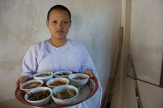 寺院,帮助,僧侣,准备,食物,泰国,十月,2007年