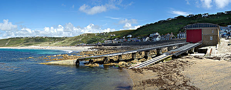 英格兰,康沃尔,小湾,全景,救生艇,车站