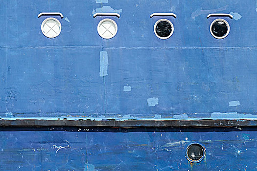 蓝色,船体,老,船,纹理,圆,舷窗