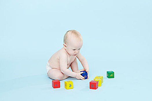 男婴,玩,彩色,方形