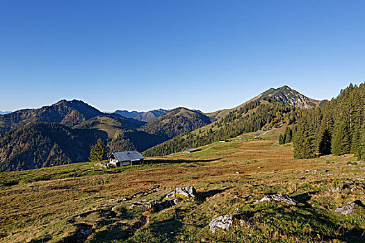 山地牧场,山,左边,格罗塞尔,右边,上巴伐利亚,巴伐利亚,德国,欧洲