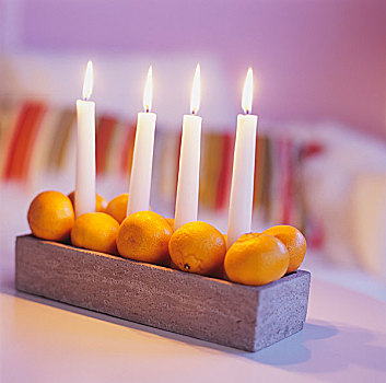 桌饰,柑橘,蜡烛
