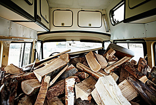 木柴,堆积,箱式货车