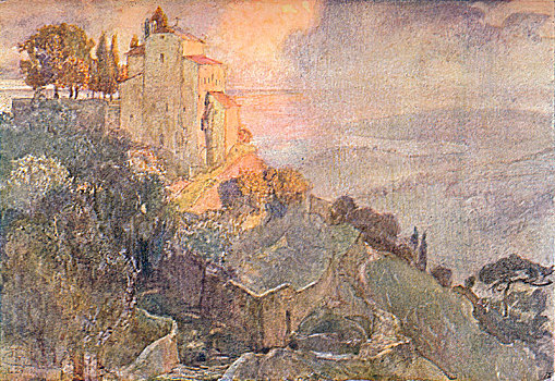 日落,19世纪,世纪,艺术家,沃尔特,西部