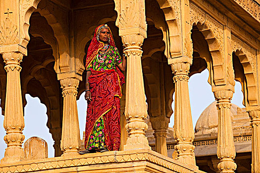 印度,拉贾斯坦邦,女人,站立,一个,陵墓,画廊