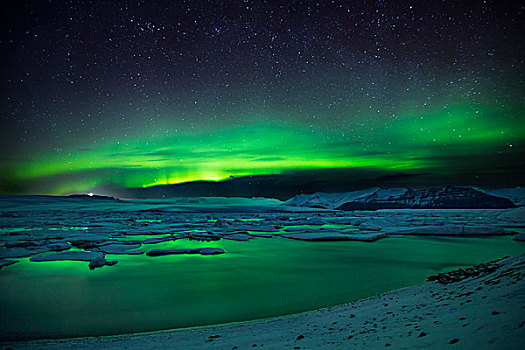 北极光,冰岛,极光,冰山,杰古沙龙湖,瓦特纳冰川,冰盖