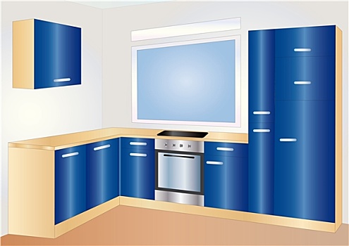厨房,蓝色
