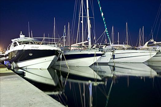游艇,码头,黄昏,伊比沙岛,巴利阿里群岛,西班牙