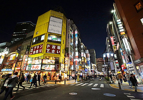 街道,彩色,光亮,广告,商店,餐馆,酒吧,夜景,新宿,东京,日本,亚洲