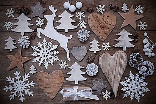 许多,圣诞装饰,心形,雪花,星,礼物,驯鹿
