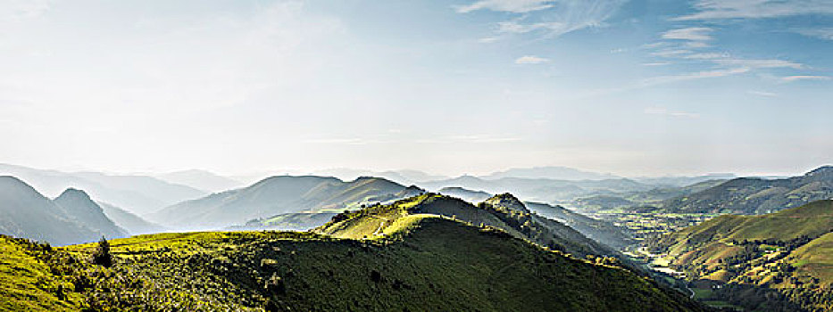 全景,风景,比利牛斯山脉,法国,靠近,边界