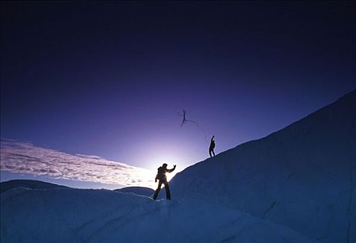 一个,攀登,绳索,日落,冰河