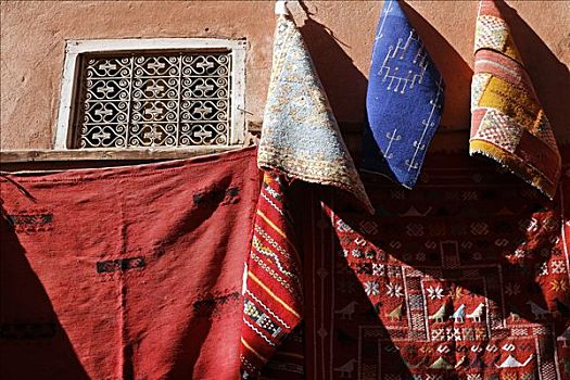 墙壁,智慧,彩色,毯子,露天市场,玛拉喀什,摩洛哥,非洲