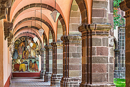 柱廊,壁画,学校,圣米格尔,墨西哥