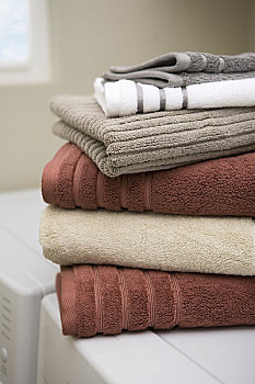 一堆,清洁,毛巾,洗衣机,甩干机