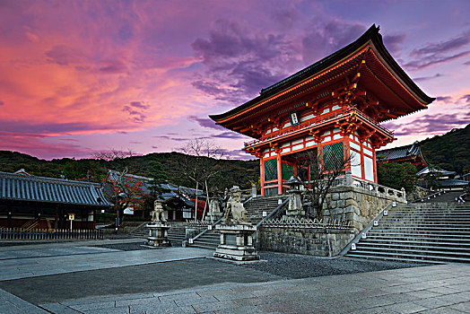 大门,清水寺,佛教寺庙,漂亮,日出,早晨,风景,生动,红色天空,东山,京都,日本,亚洲