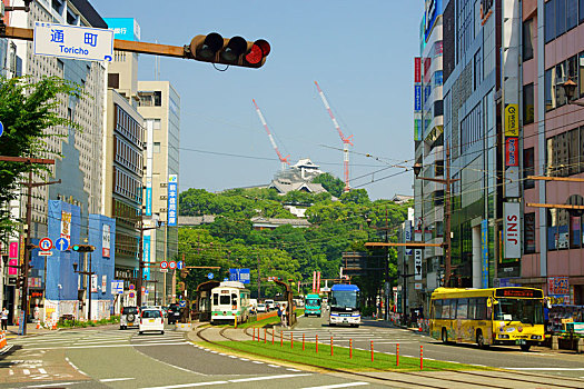 熊本,城堡,有轨电车,日本