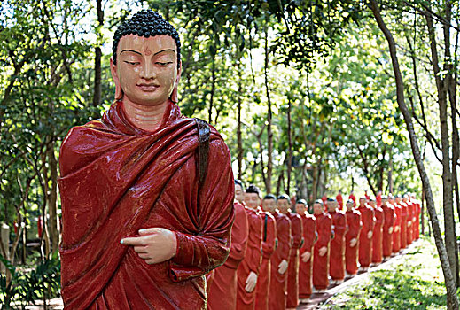 雕塑,僧侣,走,后面,佛,庙宇,阿努拉德普勒,斯里兰卡,亚洲