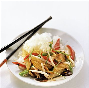 亚洲,炒菜,米饭,盘子