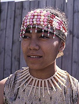 斐济人,女孩,生活方式,奥克兰,穿,现代,珠子,头饰,项链