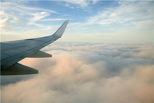飞机,右边,翼,飞跃,云,蓝天